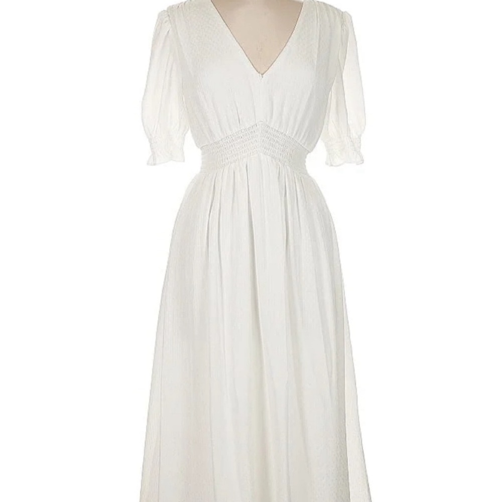 DKNY White Pleated Midi Dress